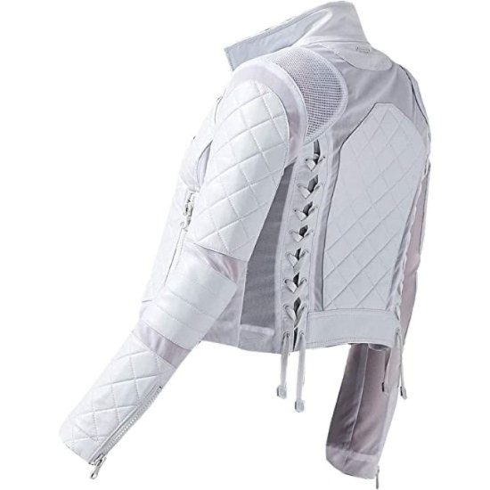 Women's Diamond Quilted Lace-Up White Biker Jacket