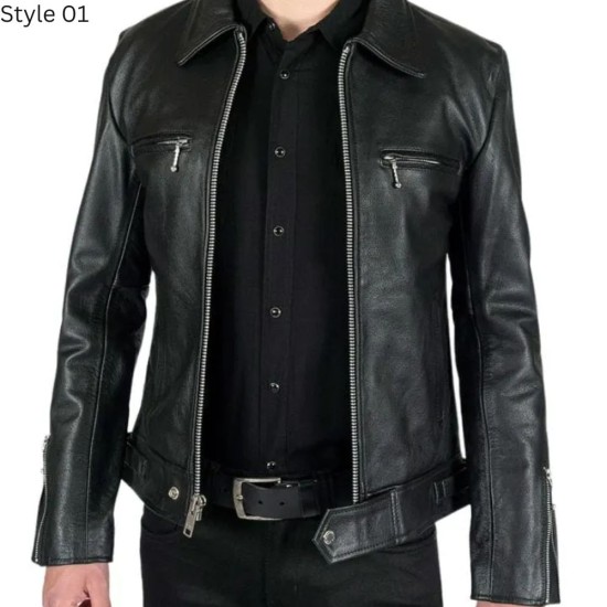 Black Rivet Leather Jacket For Men