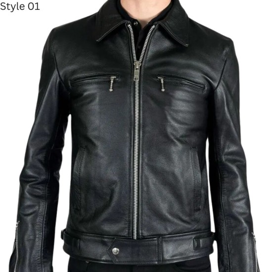 Black Rivet Leather Jacket For Men