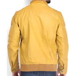 Quilted Shoulder Yellow Leather Jacket For Men Quilted Shoulder Yellow Leather Jacket For Men