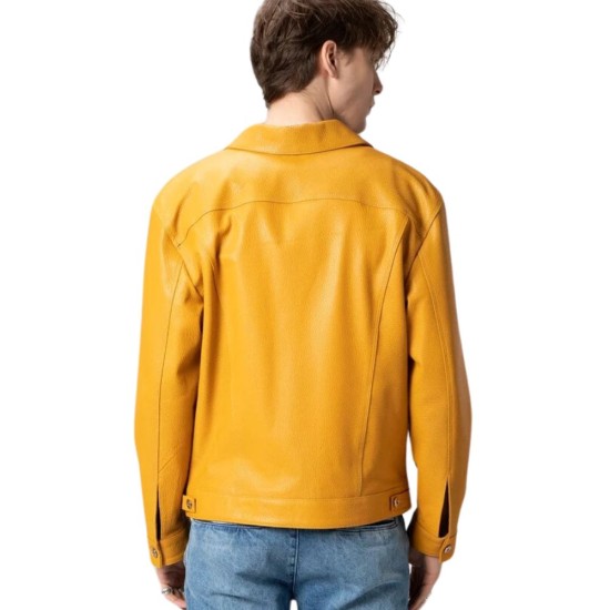 Men's Yellow Basic Leather Jacket