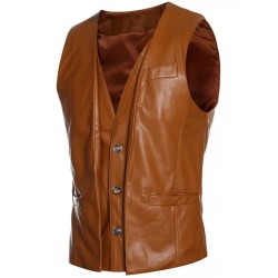 Unisex Brown Leather Sleeveless Vest Unisex Brown Leather Sleeveless Vest
