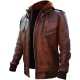 Men Motorcycle Brown Removable Hooded Leather Jacket