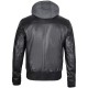 Men’s Black Bomber Leather Jacket With Removable Hood