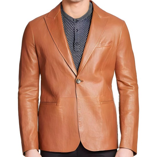 Men's Tan Real Leather Crafted Blazer