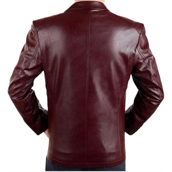 New Mens Maroon Leather Blazer