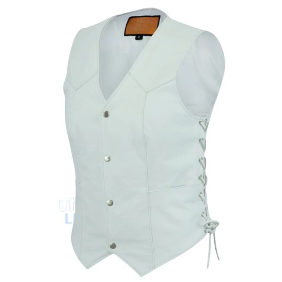 Womens Motorcycle White Leather Vest 