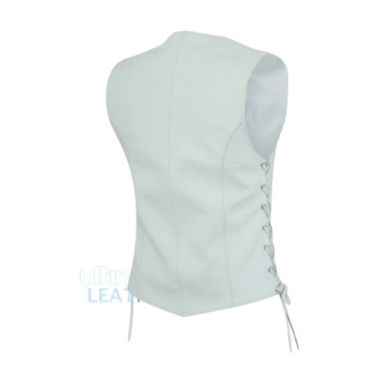 Womens Motorcycle White Leather Vest 