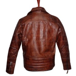 Men Quilted Asymmetrical Biker Brown Leather Jacket