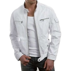 Men’s White Racer Leather Jacket