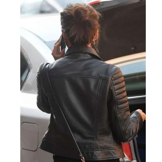 Michelle Keegan Manchester Street Style Black Leather Jacket