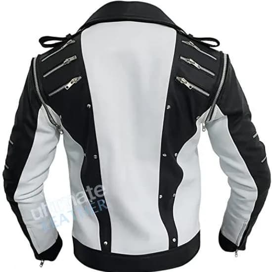 Men's Black and white Biker leather Jacket