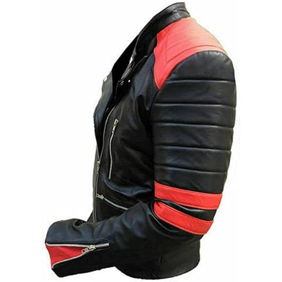 Men's Cafe Racer Red Strip Quilted Biker Leather Jacket