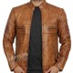 Men's Cafe Racer Tan Distressed Leather Motorcycle Jacket