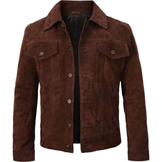 Men's Western Goat Suede Leather Trucker Jacket