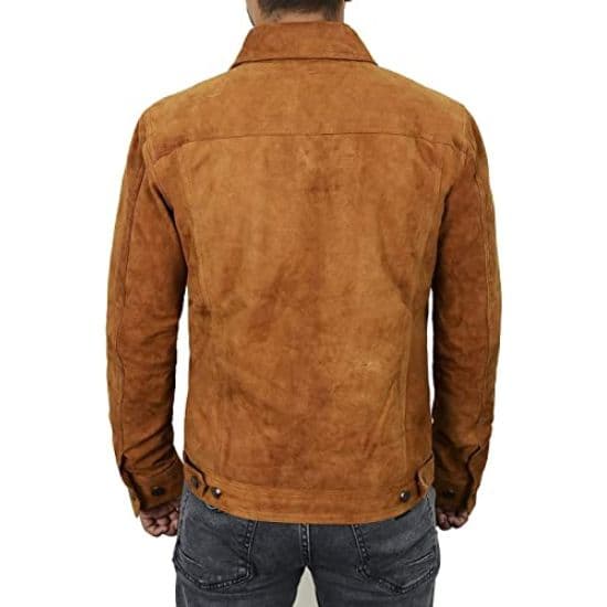 Men's Western Goat Suede Leather Trucker Jacket