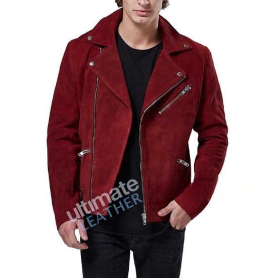 men's zipper cuffs suede red jacket