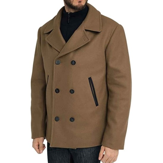 Men's 6 Button Brown Reefer Wool Jacket