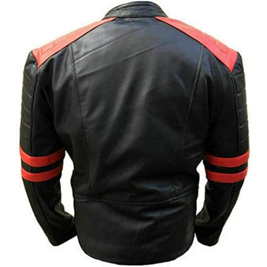 Men's Cafe Racer Red Strip Quilted Biker Leather Jacket