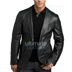 Men's Classic Black Leather Blazer