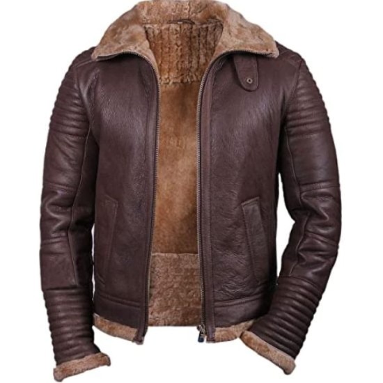 Men's RAF Aviator B3 Fur Shearling Brown Leather Jacket