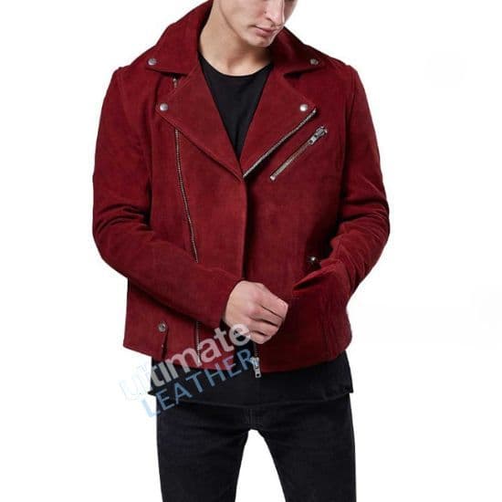 men's zipper cuffs suede red jacket