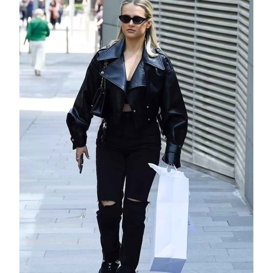 Molly-Mae Hague Black Cropped Biker Leather Jacket