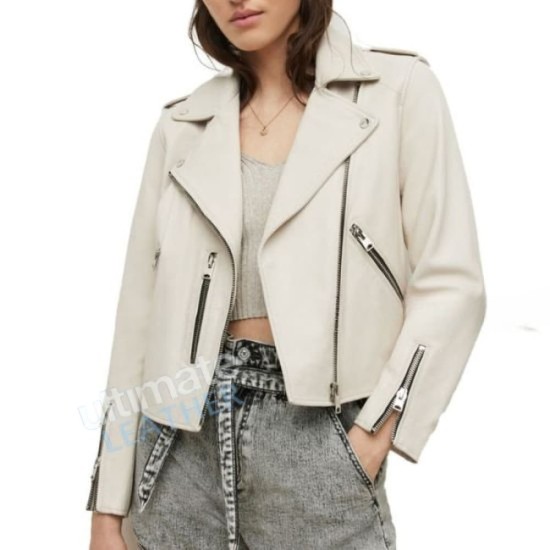 White Biker Leather Jacket For Women