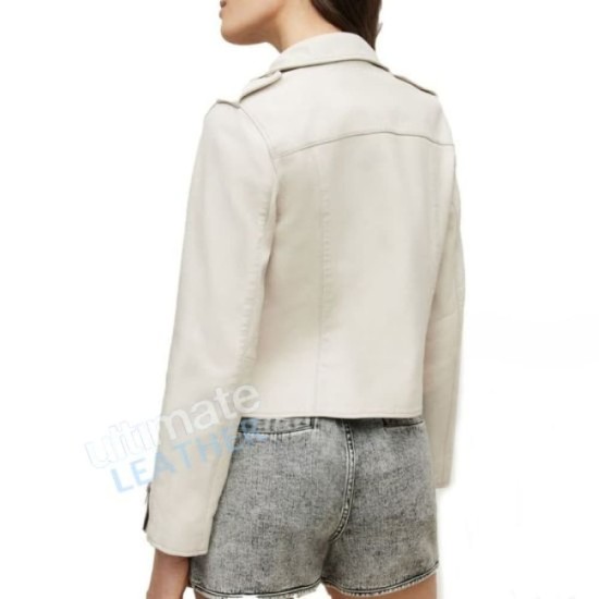 White Biker Leather Jacket For Women