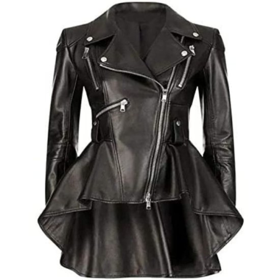 Women's Black Peplum Biker Leather Jacket