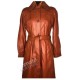 women's brown long leather coat