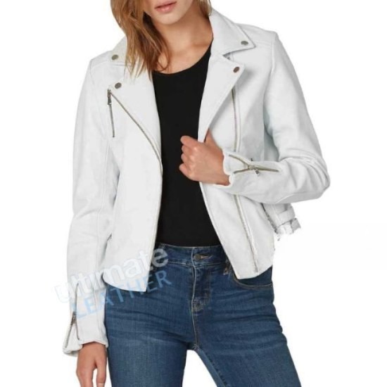 Women's White Leather Jacket