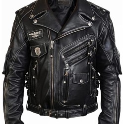 Men's Genuine Black Biker Leather Jacket 