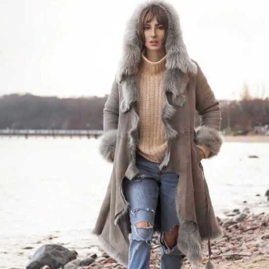 Women's Toscana Grey Shearling Coat Women's Toscana Grey Shearling Coat