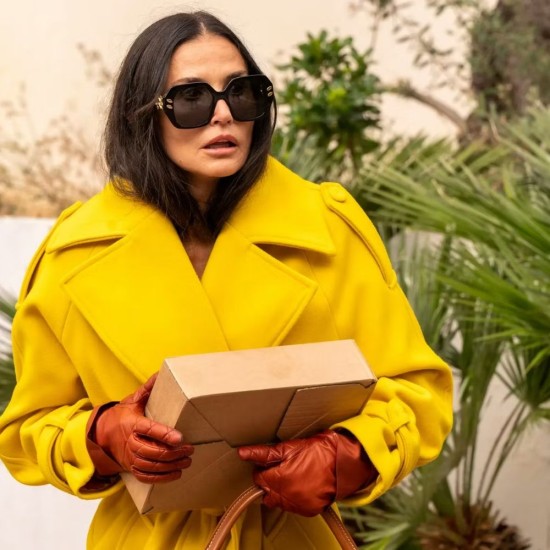 The Substance Demi Moore (Elisabeth Sparkle) Yellow Wool Coat