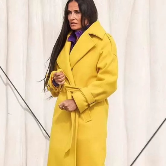 The Substance Demi Moore (Elisabeth Sparkle) Yellow Wool Coat