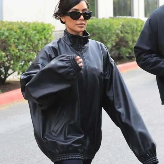 Kim Kardashian 2024 Black Leather Jacket