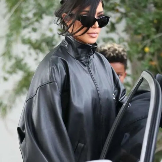 Kim Kardashian 2024 Black Leather Jacket