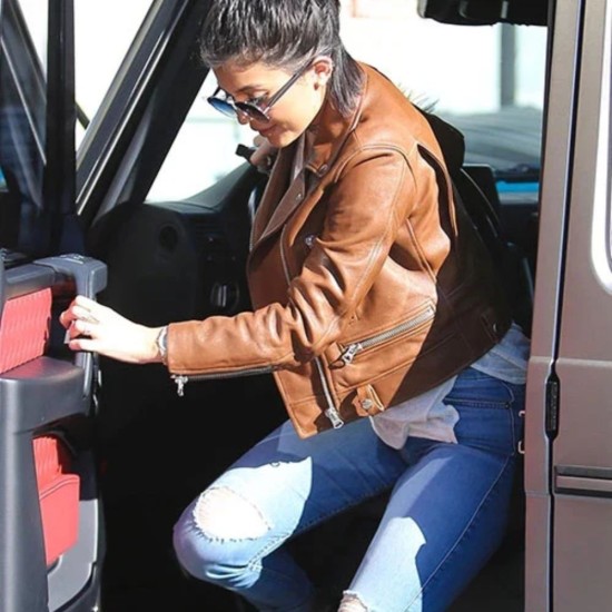 Kylie Jenner Leather Brown Jacket Kylie Jenner Leather Brown Jacket