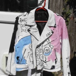 Lil Peep Never Say Die Painted White And Black Leather Jacket Lil Peep Never Say Die Painted White And Black Leather Jacket
