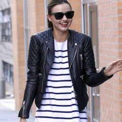 Miranda Kerr Balenciaga Quilted Leather Jacket Miranda Kerr Balenciaga Quilted Leather Jacket
