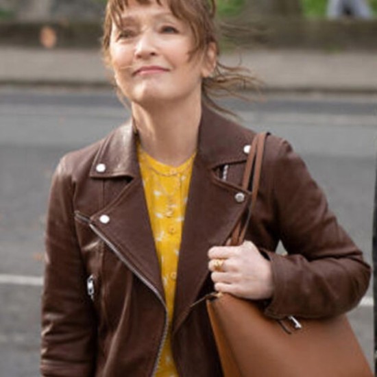 Moonflower Murders Lesley Manville (Susan Ryeland) Leather Jacket