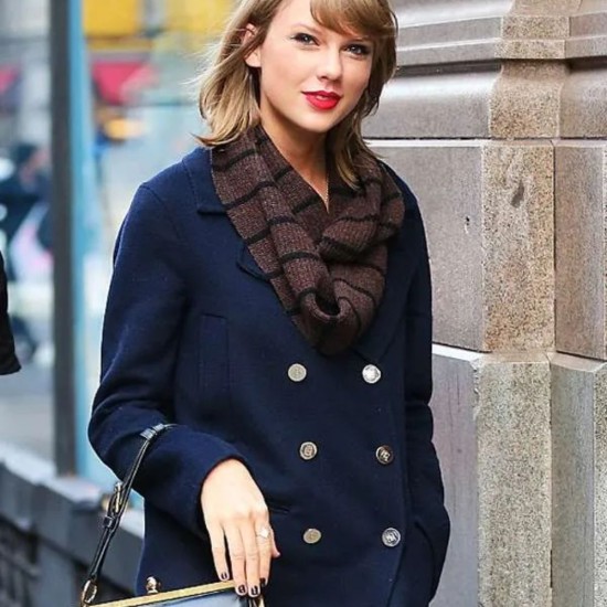 Taylor Swift Street Style Blue Wool Peacoat Taylor Swift Street Style Blue Wool Peacoat