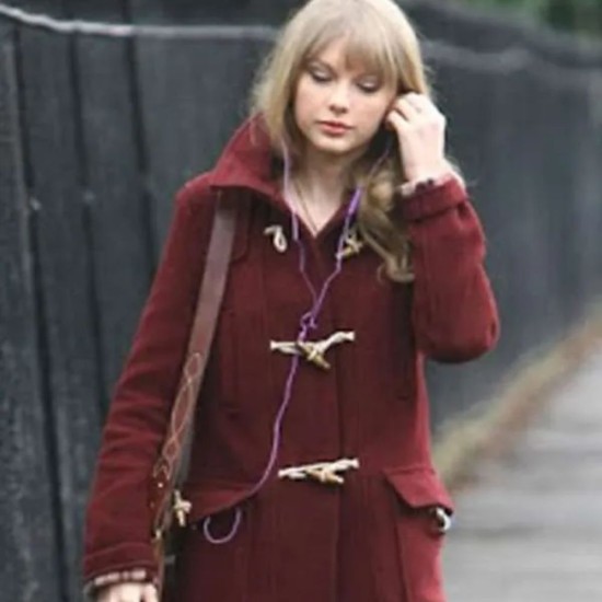 Taylor Swift Street Style Burgundy Wool Coat