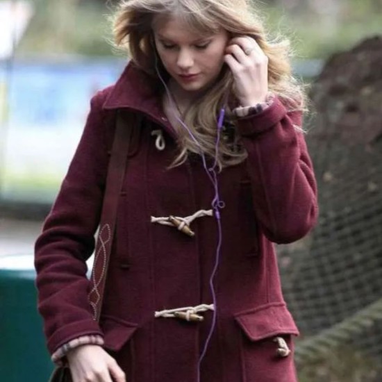 Taylor Swift Street Style Burgundy Wool Coat