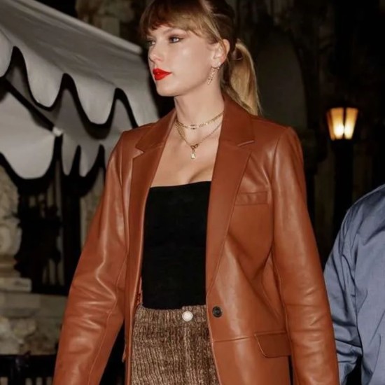 Taylor Swift's Brown Leather Blazer Taylor Swift's Brown Leather Blazer