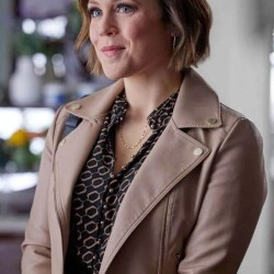 Erin Krakow The Wedding Cottage Vanessa Doyle Brown Leather Jacket Erin Krakow The Wedding Cottage Vanessa Doyle Brown Leather Jacket