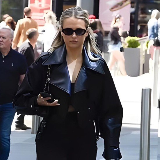 Molly-Mae Hague Black Cropped Biker Leather Jacket