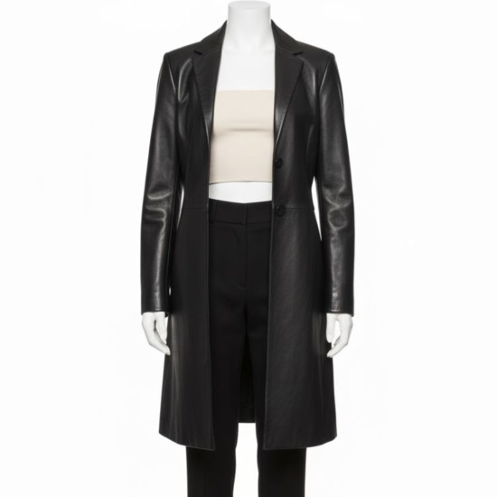 Elsa Hosk Casual Black Leather Trench Coat