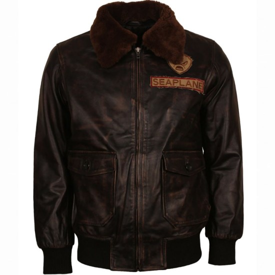 Jumanji 2 (Seaplane) Nick Jonas Brown Leather Jacket